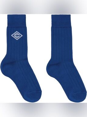 Casablanca Mens Casa Sport Crew Ribbed Soft Socks Size medium Blue
